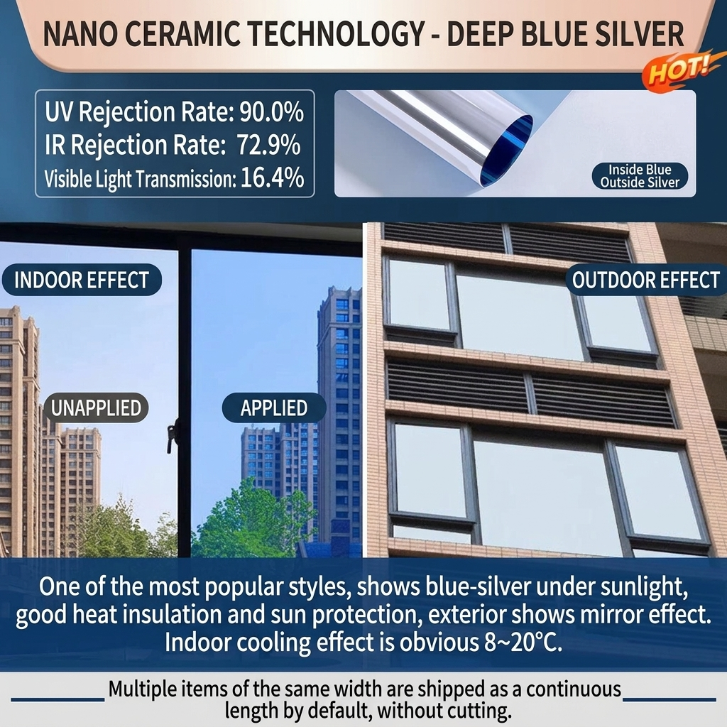 ☀️ One-Way Mirror Window Film – Heat Control & UV Protection