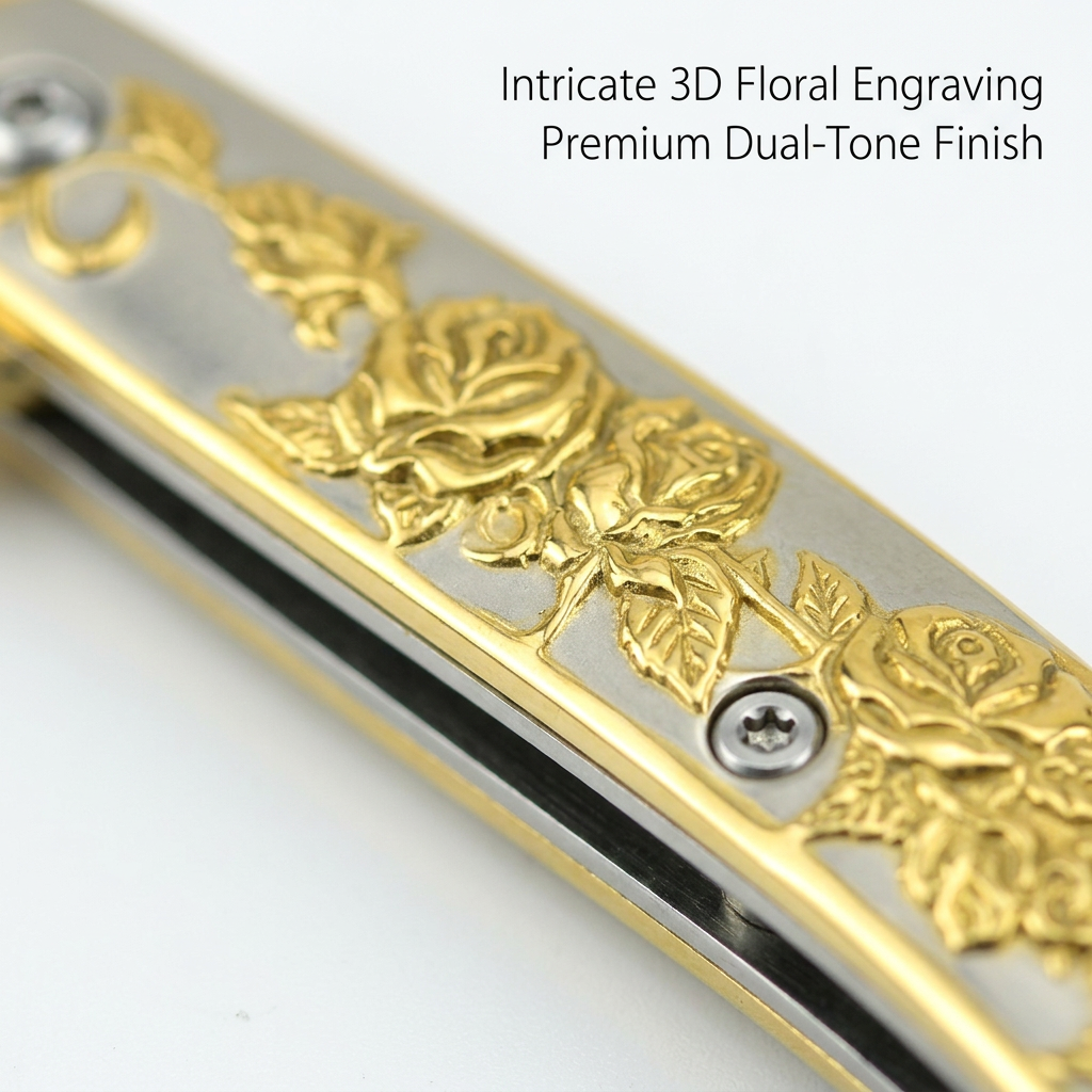 ✨ Vintage Elegance: The "Golden Rose" Engraved Pocket Knife ✨