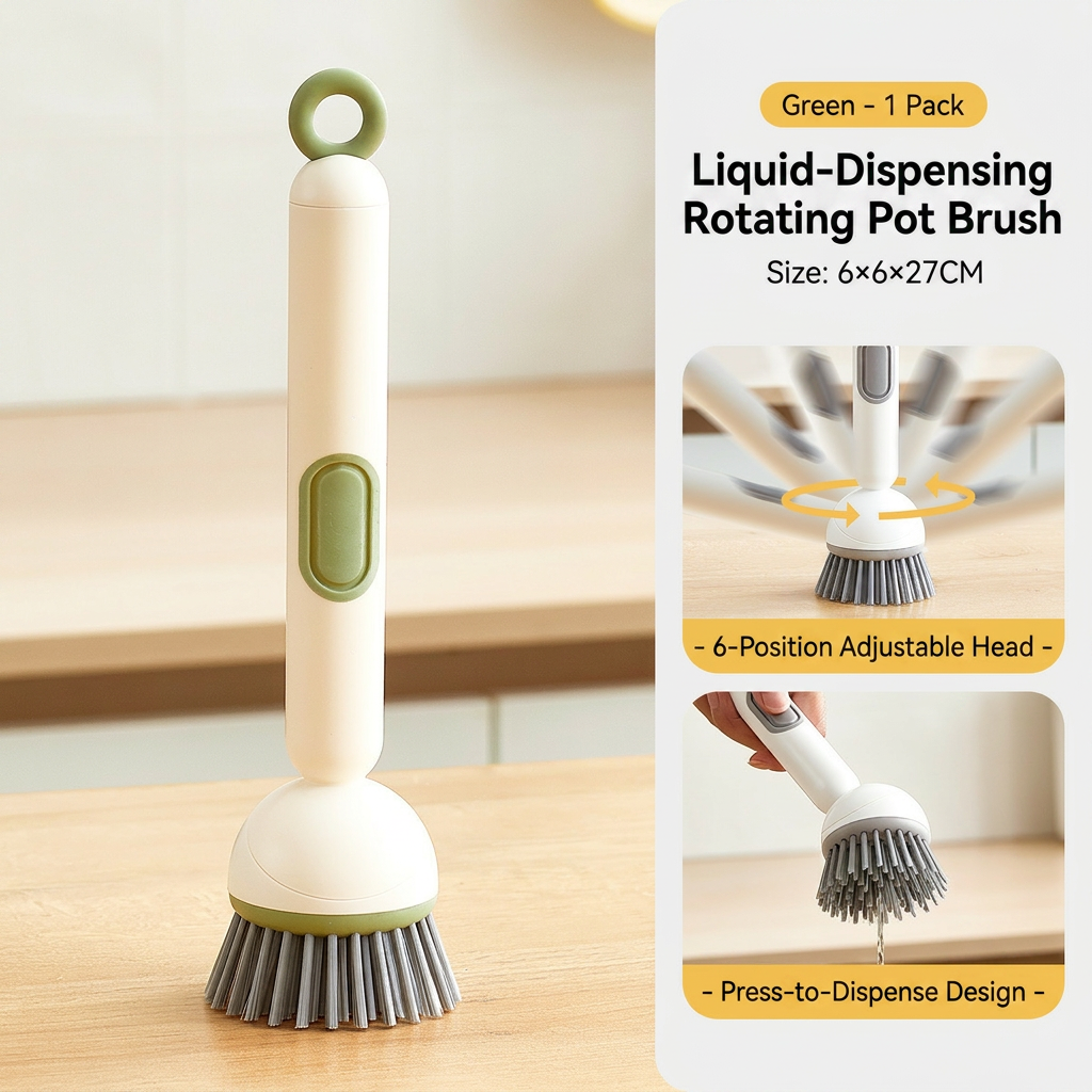 🔥Last Day 50% OFF🧼Liquid Dispensing Pan Brush | Rotatable 6 Angles・Press Soap Design・Labor-Saving Clean