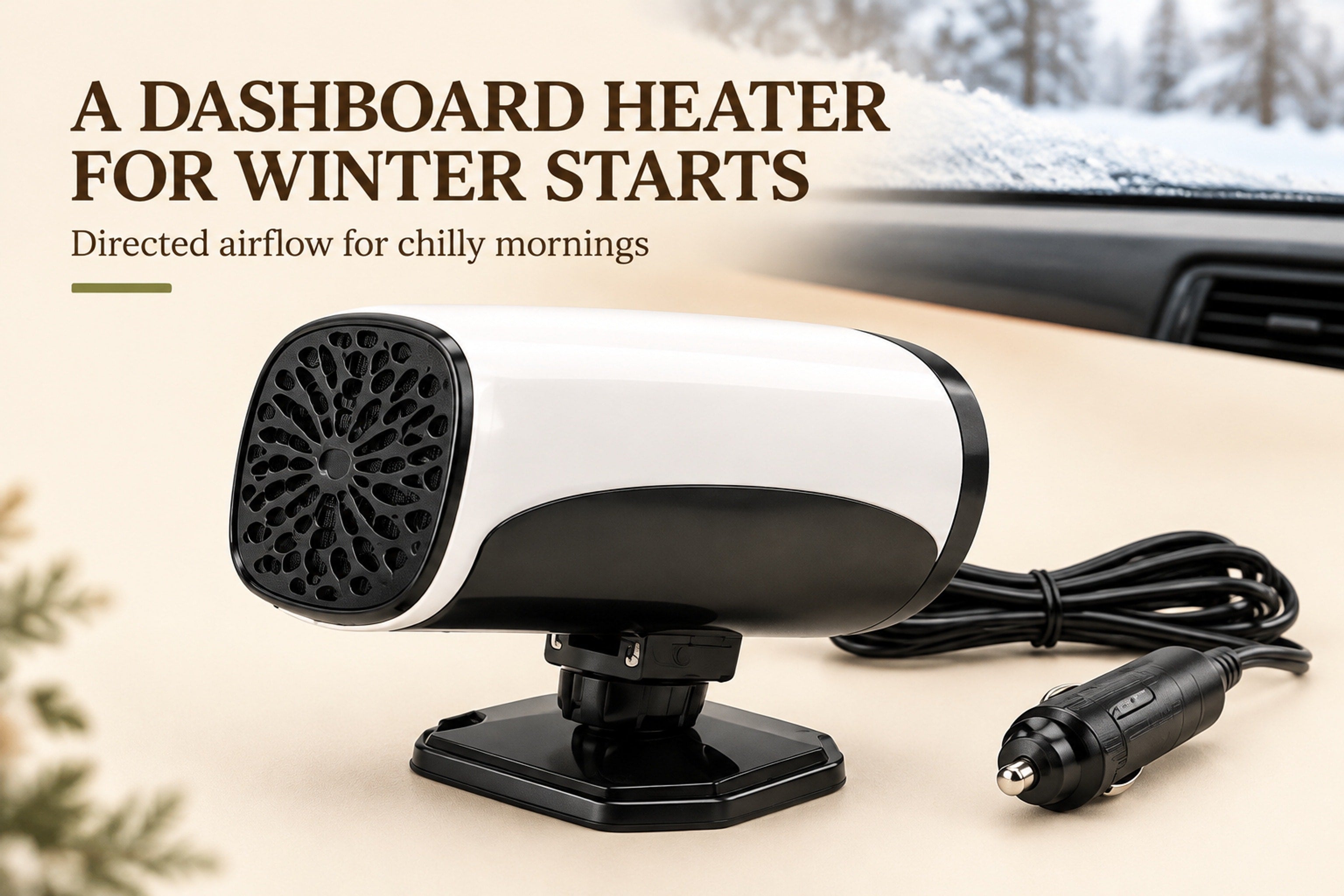Close-up of the Grand Kitchen dashboard heater and its adjustable base