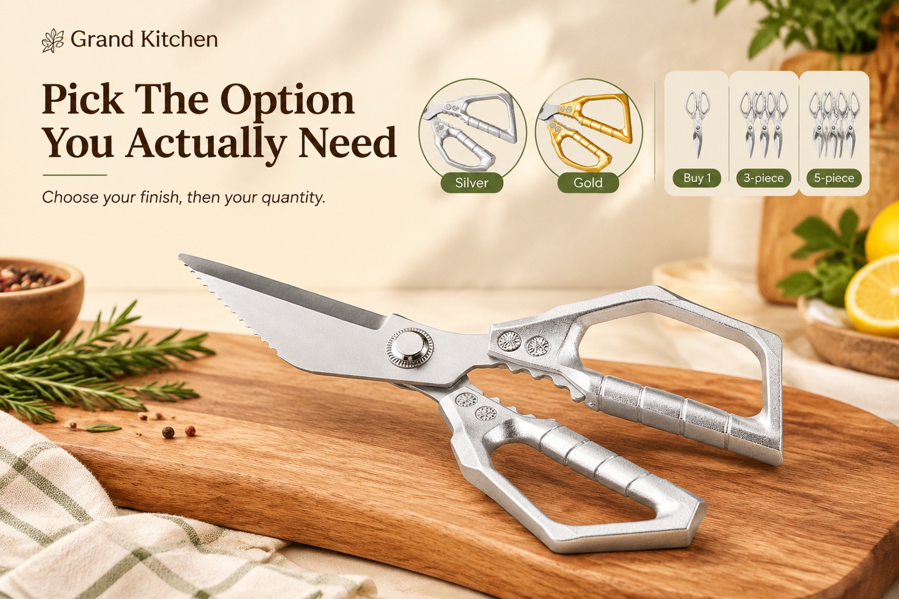 Multifunctional kitchen shears shown in a hands-on poultry preparation moment