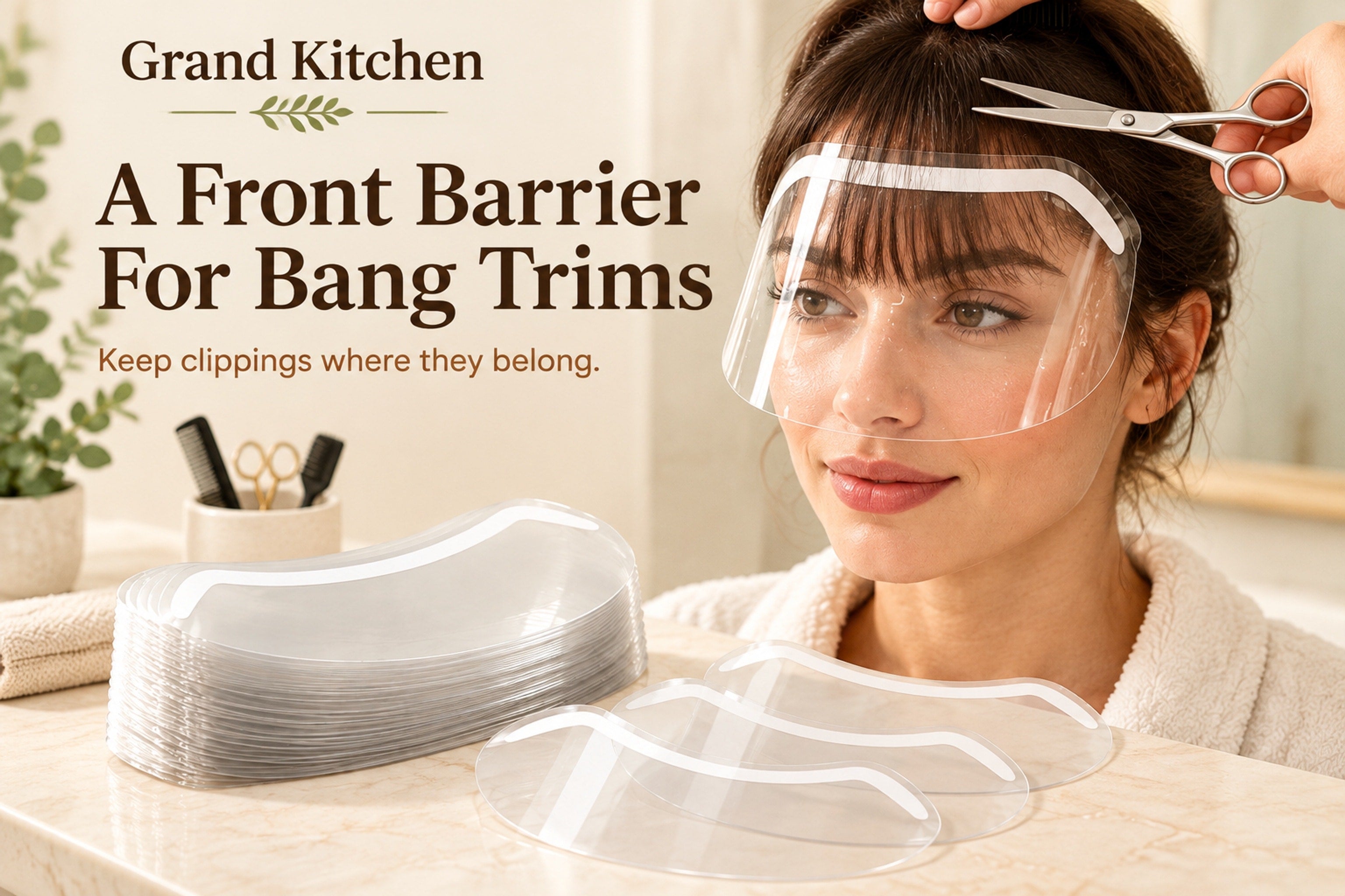 Box of transparent crescent-shaped disposable visors with clean, dry forehead application guidance