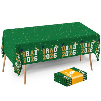 Graduation Tablecloths (4-Pack) - 54x108" Class of 2026 Commencement Party Disposable Plastic Table Covers for 8-Ft Tables