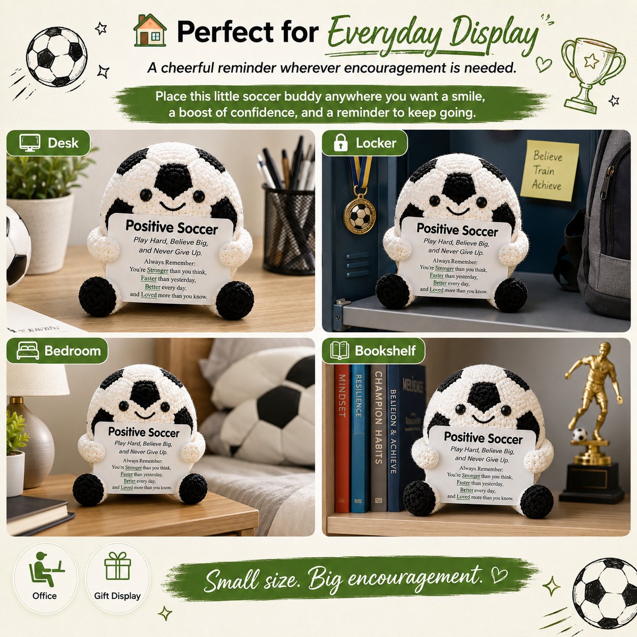 ⚽ Positive Soccer Buddy|Handmade Crochet Encouragement Gift 💚