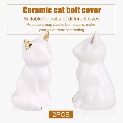 2PC — Cute Cat Ceramic Toilet Bolt Covers
