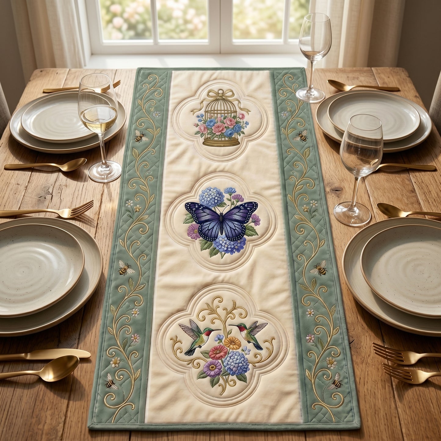 💖 Butterfly & Hummingbird Garden Special Offer - Elegant Floral Premium Table Runner for Everyday Dining Decor