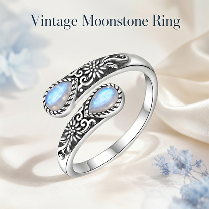 🔥Last Day 50% OFF🌙Moonstone Bloom Ring | Vintage Style • Adjustable Fit • Timeless Elegance