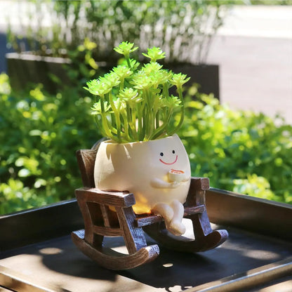 Cartoon Chair Design Resin Vases with Drain Hole