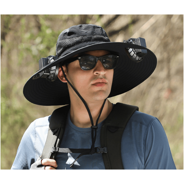 Wide Brim Solar Fan Outdoor Fishing Hat-Solar & USB Charging