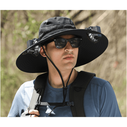 Wide Brim Solar Fan Outdoor Fishing Hat-Solar & USB Charging