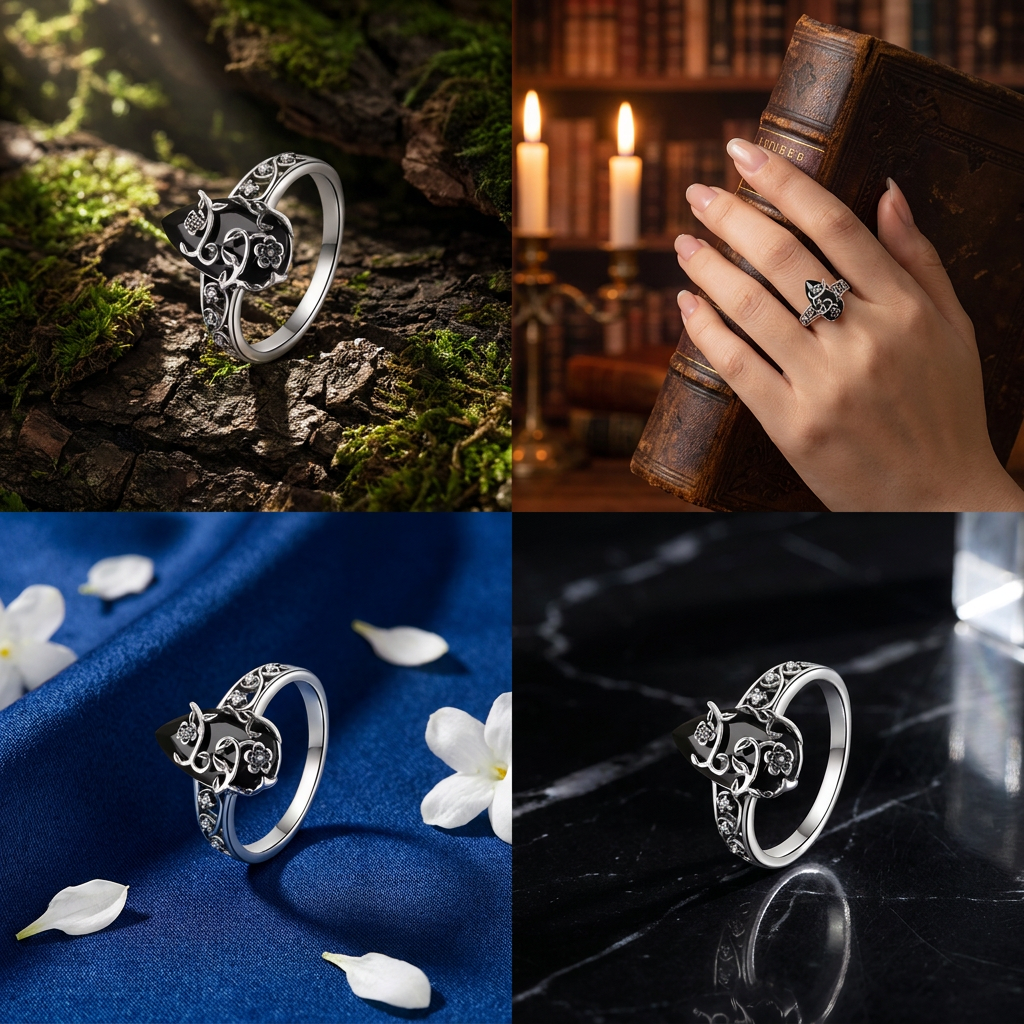 🌒Enigmatic Black Onyx Vine Filigree Ring