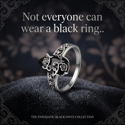 🌒Enigmatic Black Onyx Vine Filigree Ring