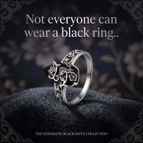🌒Enigmatic Black Onyx Vine Filigree Ring