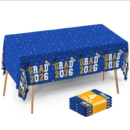 Graduation Tablecloths (4-Pack) - 54x108" Class of 2026 Commencement Party Disposable Plastic Table Covers for 8-Ft Tables
