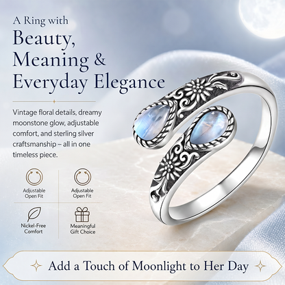 🔥Last Day 50% OFF🌙Moonstone Bloom Ring | Vintage Style • Adjustable Fit • Timeless Elegance