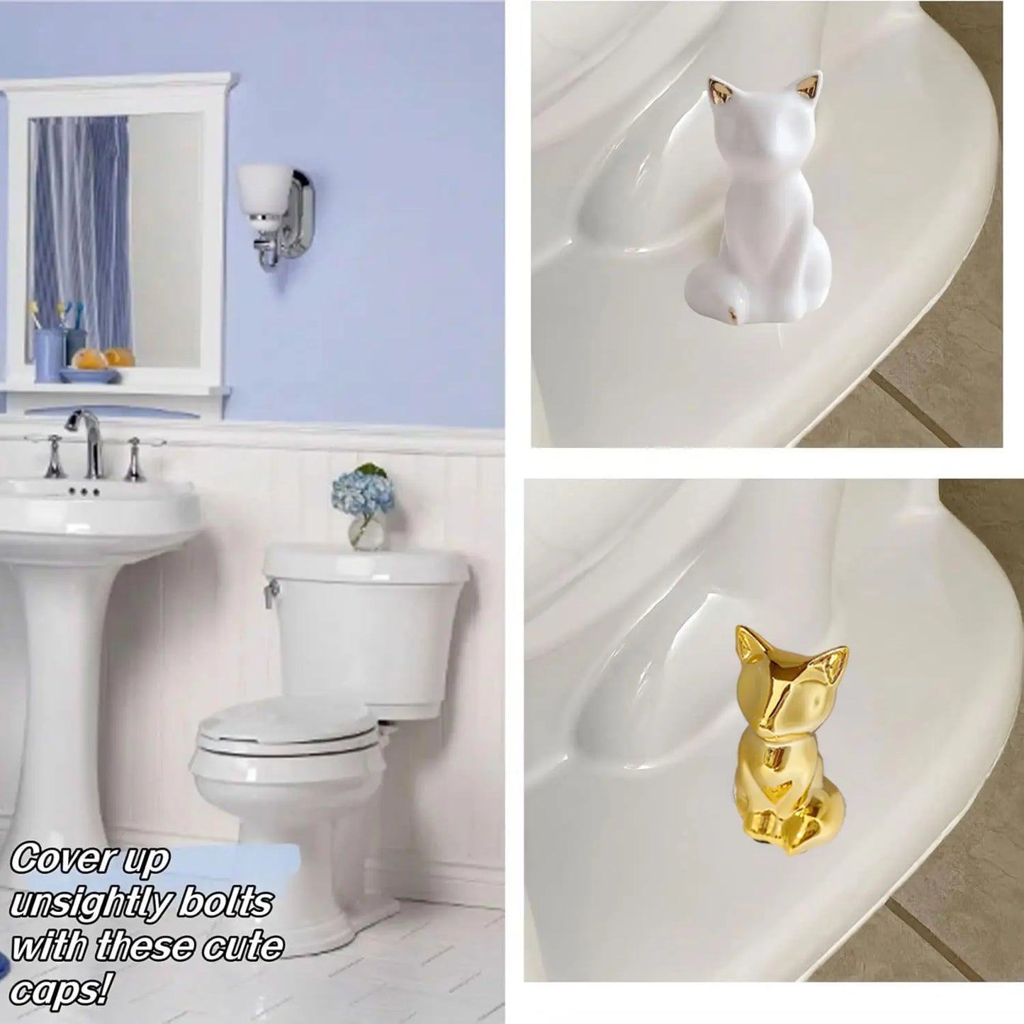 2PC — Cute Cat Ceramic Toilet Bolt Covers