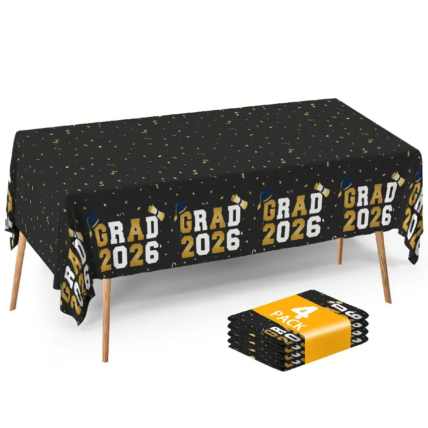 Graduation Tablecloths (4-Pack) - 54x108" Class of 2026 Commencement Party Disposable Plastic Table Covers for 8-Ft Tables