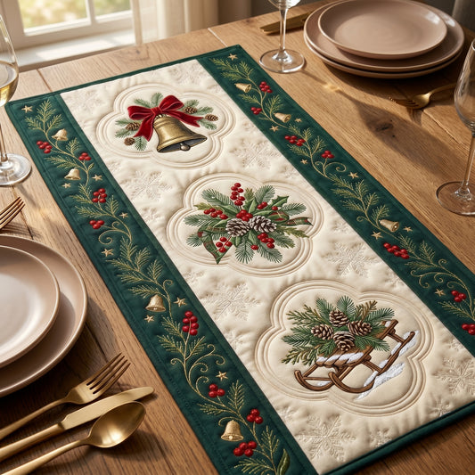 💖 Christmas Bell & Pine Sleigh Special Offer - Elegant Holiday Premium Table Runner for Everyday Dining Decor