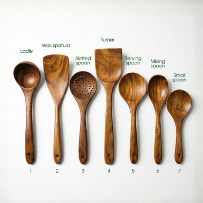 Small Leaf Acacia Wood Utensil Set