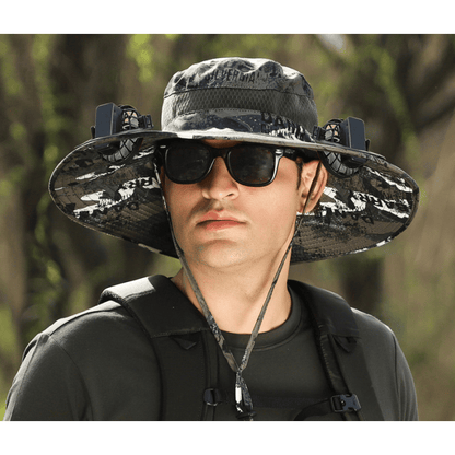 Wide Brim Solar Fan Outdoor Fishing Hat-Solar & USB Charging