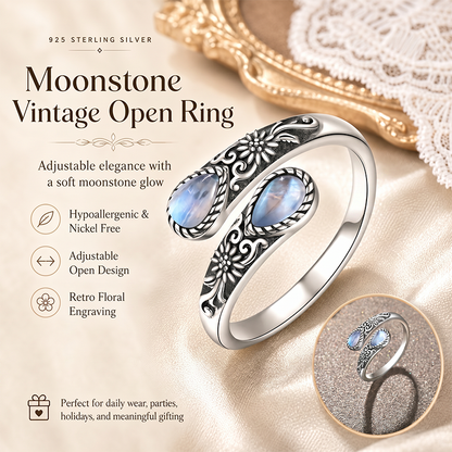 🔥Last Day 50% OFF🌙Moonstone Bloom Ring | Vintage Style • Adjustable Fit • Timeless Elegance