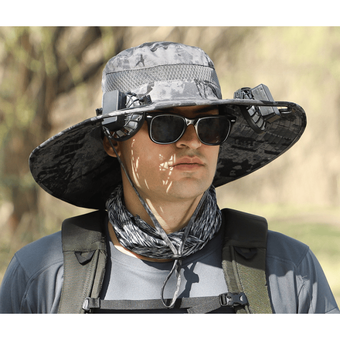 Wide Brim Solar Fan Outdoor Fishing Hat-Solar & USB Charging