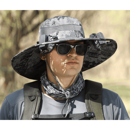 Wide Brim Solar Fan Outdoor Fishing Hat-Solar & USB Charging