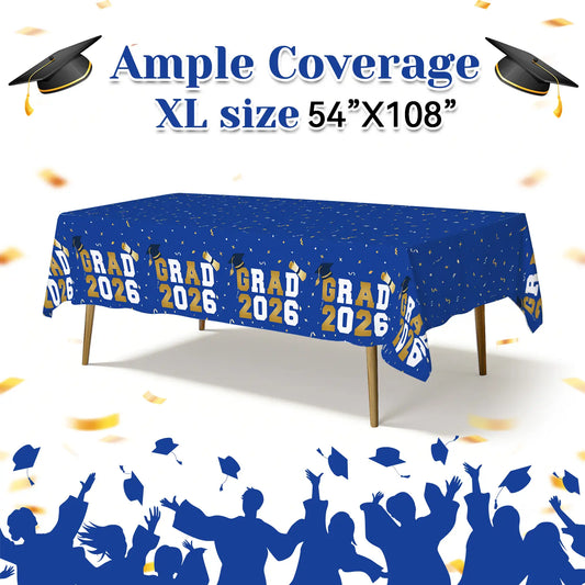 Graduation Tablecloths (4-Pack) - 54x108" Class of 2026 Commencement Party Disposable Plastic Table Covers for 8-Ft Tables