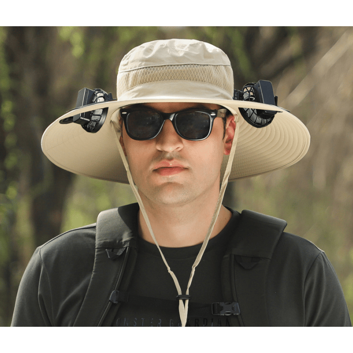 Wide Brim Solar Fan Outdoor Fishing Hat-Solar & USB Charging