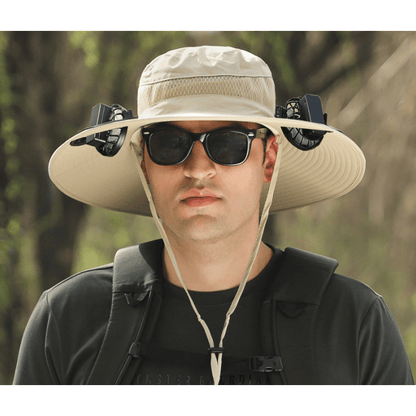 Wide Brim Solar Fan Outdoor Fishing Hat-Solar & USB Charging