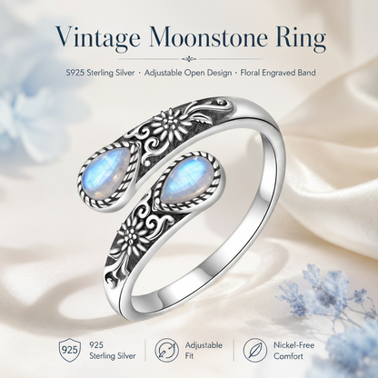 🔥Last Day 50% OFF🌙Moonstone Bloom Ring | Vintage Style • Adjustable Fit • Timeless Elegance