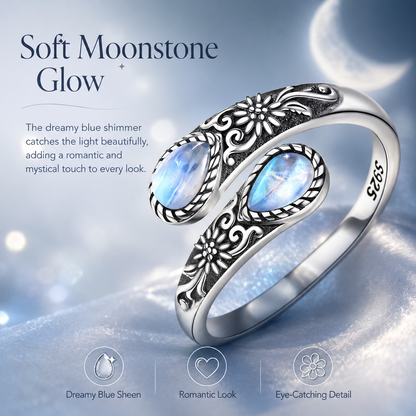 🔥Last Day 50% OFF🌙Moonstone Bloom Ring | Vintage Style • Adjustable Fit • Timeless Elegance