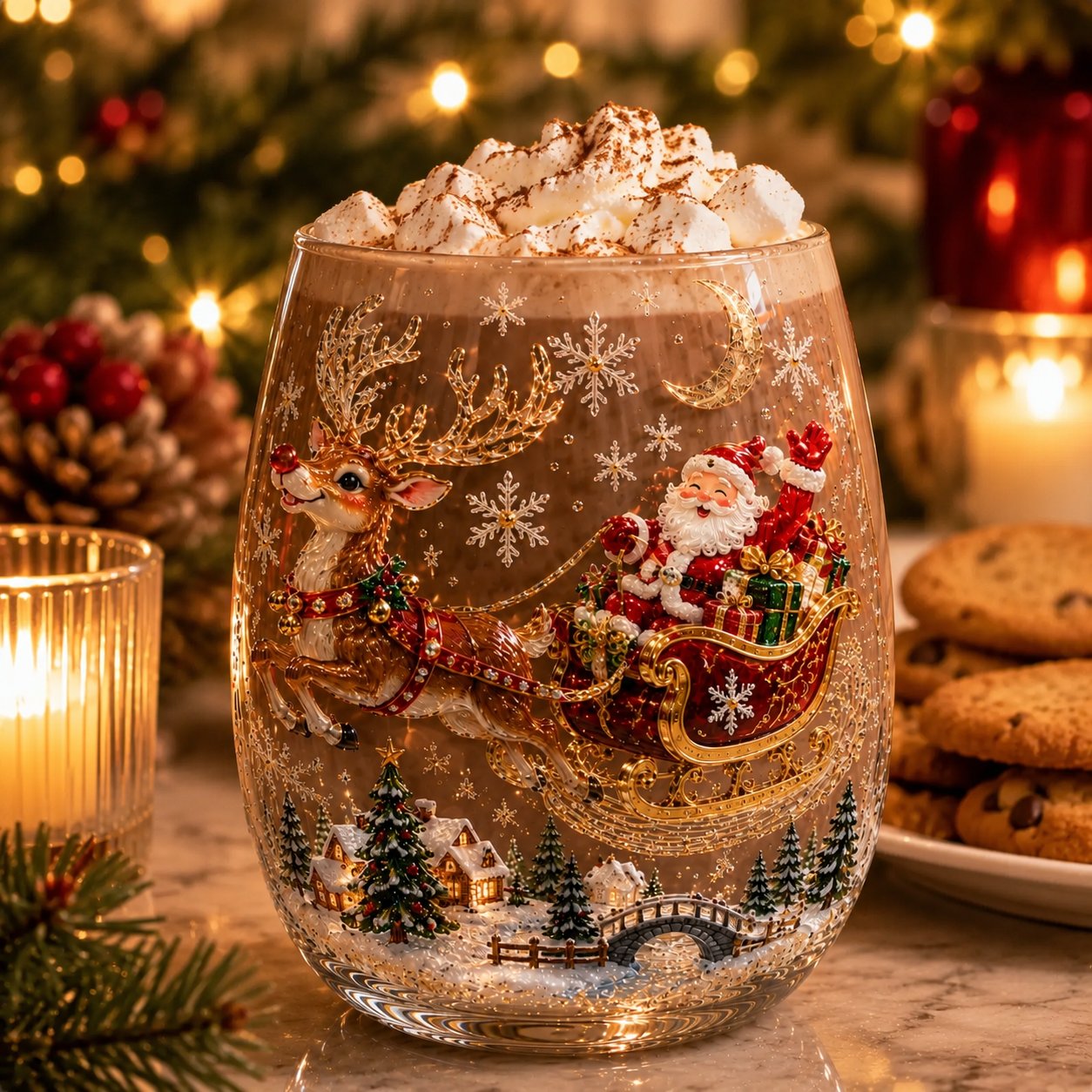 🎄 LAST DAY 49% OFF – ✨ Magical Christmas 3D Glass Cup | Raised Festive Artwork, Sparkling Details & Holiday Gift Drinkware 🎅💎