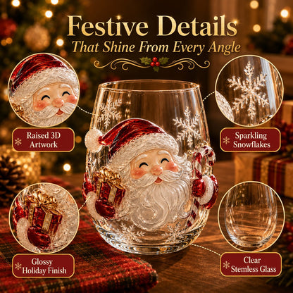 🎄 LAST DAY 49% OFF – ✨ Magical Christmas 3D Glass Cup | Raised Festive Artwork, Sparkling Details & Holiday Gift Drinkware 🎅💎