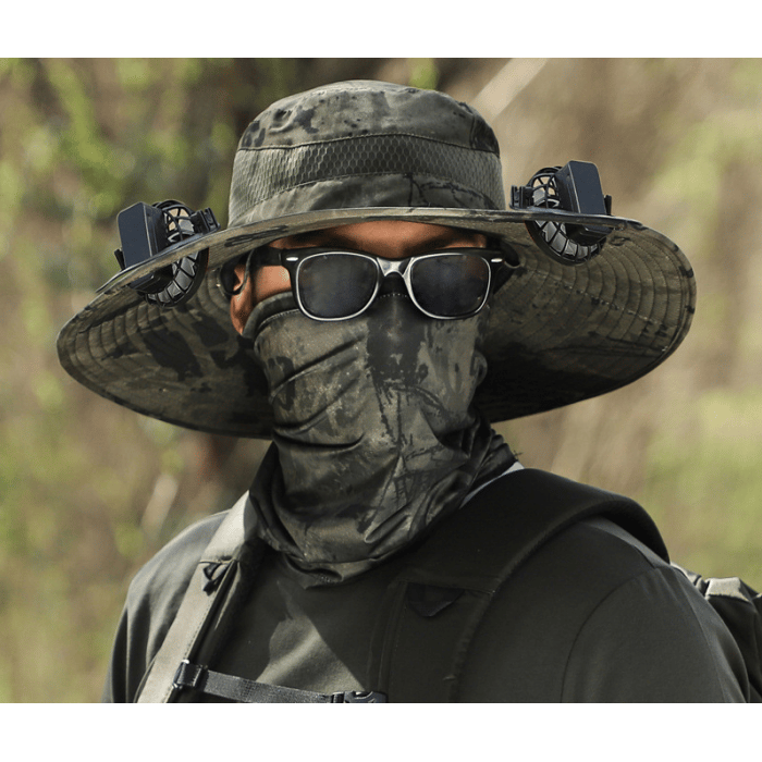 Wide Brim Solar Fan Outdoor Fishing Hat-Solar & USB Charging