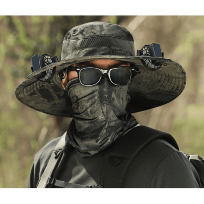 Wide Brim Solar Fan Outdoor Fishing Hat-Solar & USB Charging