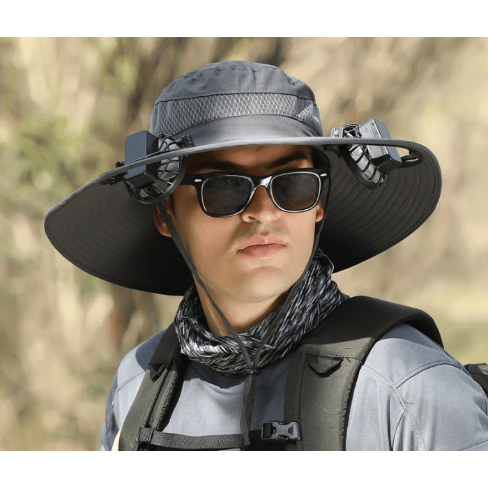Wide Brim Solar Fan Outdoor Fishing Hat-Solar & USB Charging