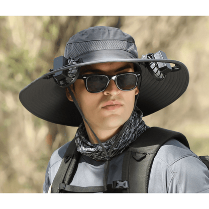 Wide Brim Solar Fan Outdoor Fishing Hat-Solar & USB Charging