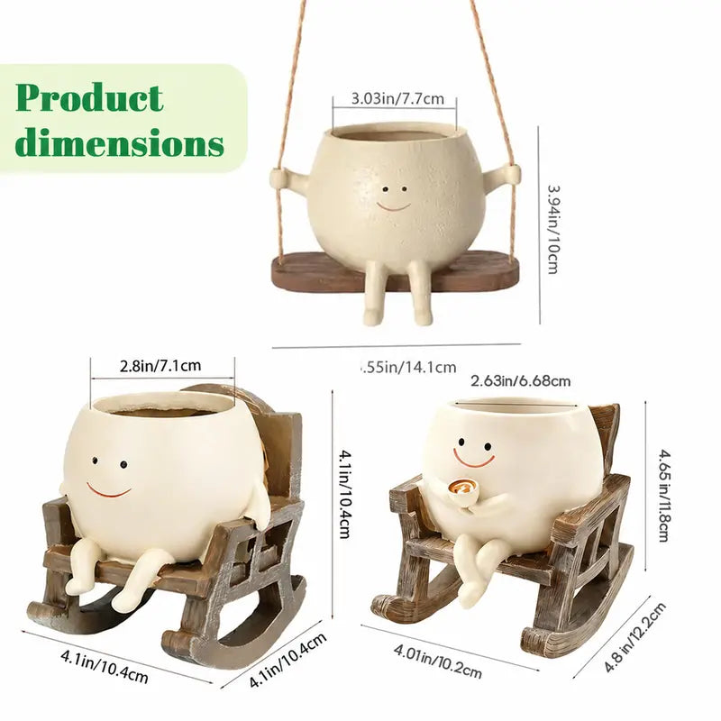 Cartoon Chair Design Resin Vases with Drain Hole
