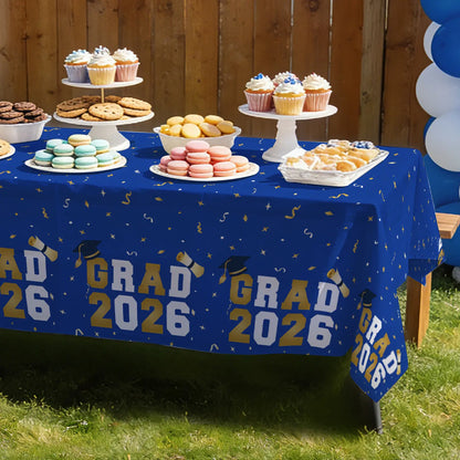 Graduation Tablecloths (4-Pack) - 54x108" Class of 2026 Commencement Party Disposable Plastic Table Covers for 8-Ft Tables
