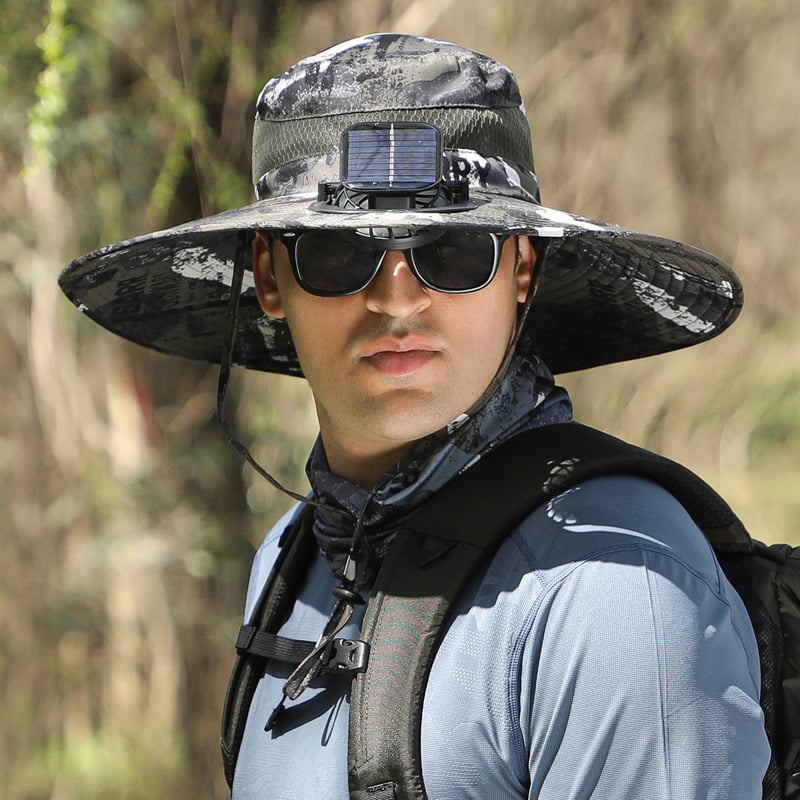 Wide Brim Solar Fan Outdoor Fishing Hat-Solar & USB Charging