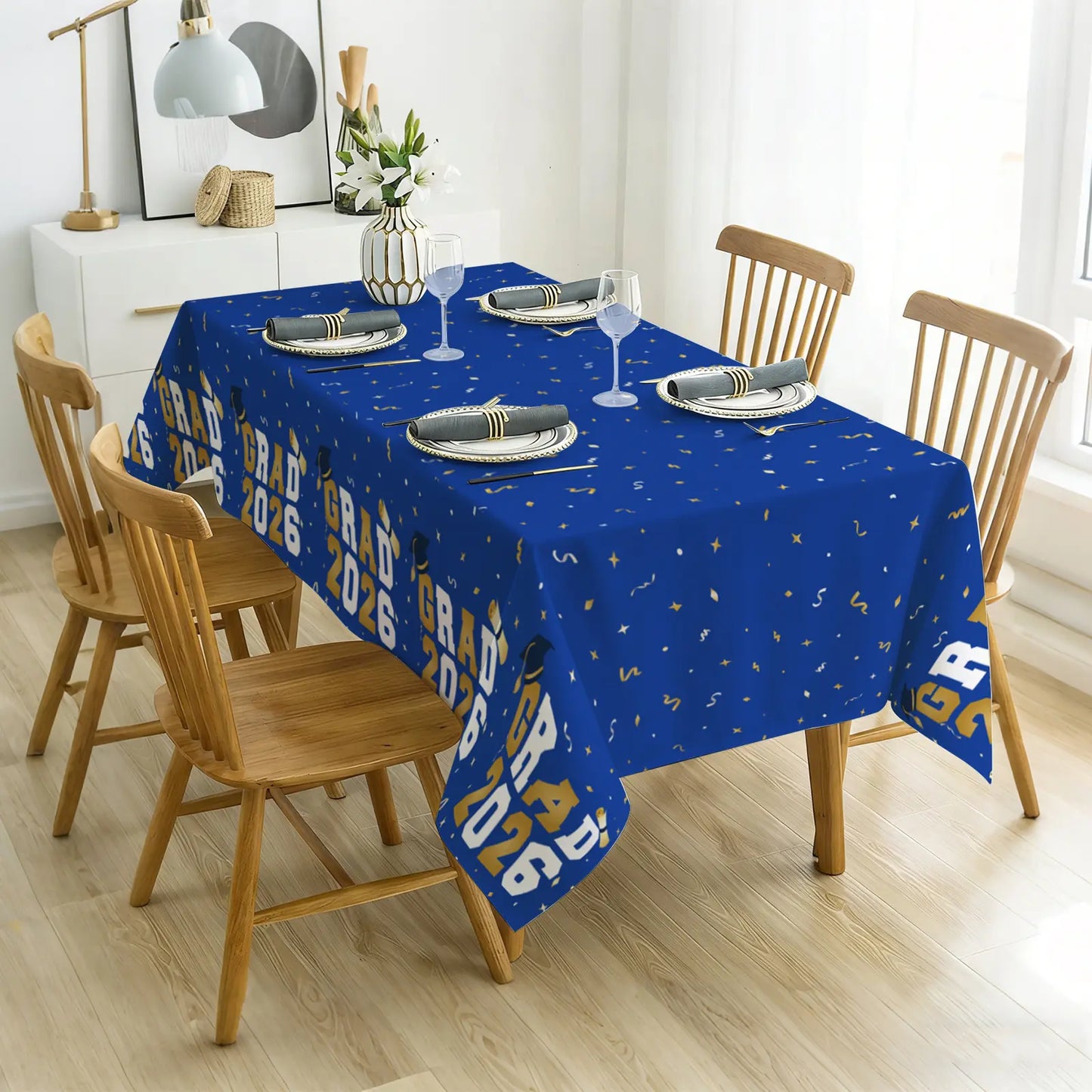 Graduation Tablecloths (4-Pack) - 54x108" Class of 2026 Commencement Party Disposable Plastic Table Covers for 8-Ft Tables