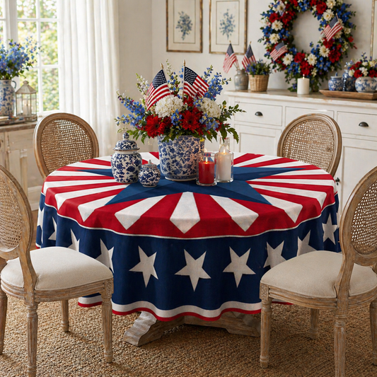 🔥Hot Sale 65% OFF🌟Patriotic Starburst Round Tablecloth