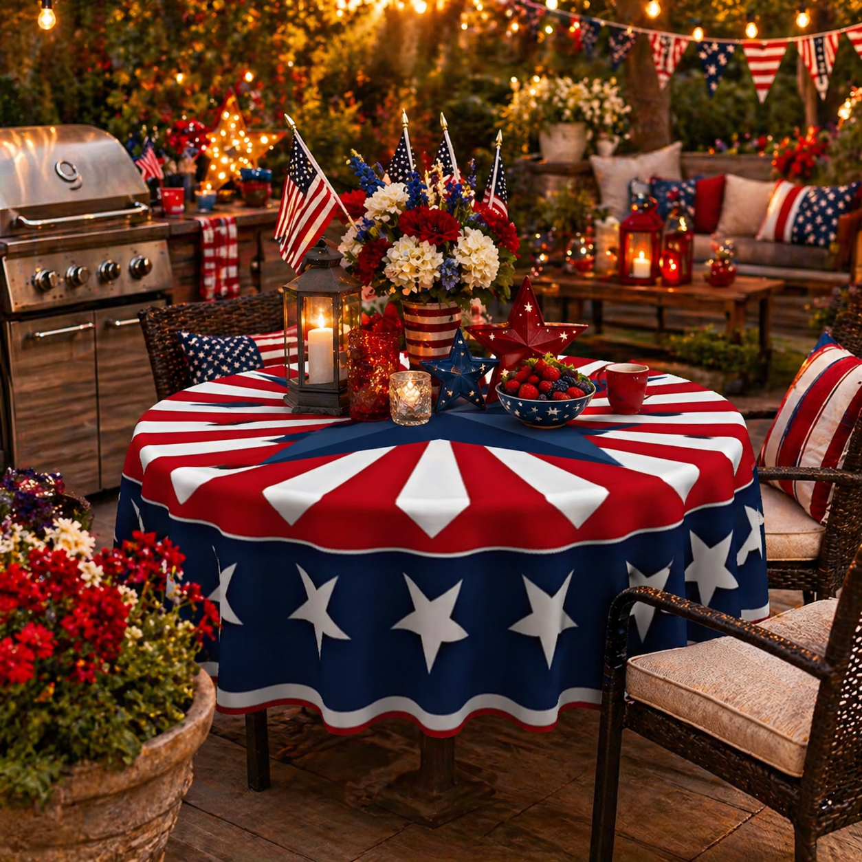 🔥Hot Sale 65% OFF🌟Patriotic Starburst Round Tablecloth