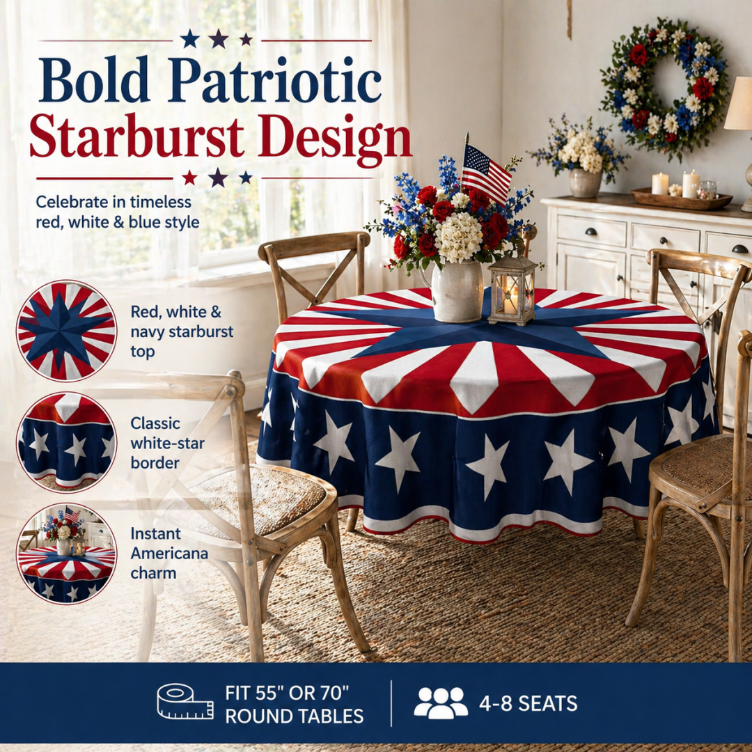 🔥Hot Sale 65% OFF🌟Patriotic Starburst Round Tablecloth