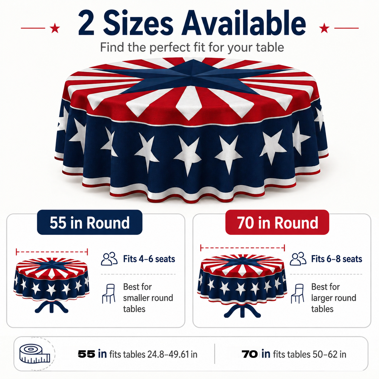 🔥Hot Sale 65% OFF🌟Patriotic Starburst Round Tablecloth