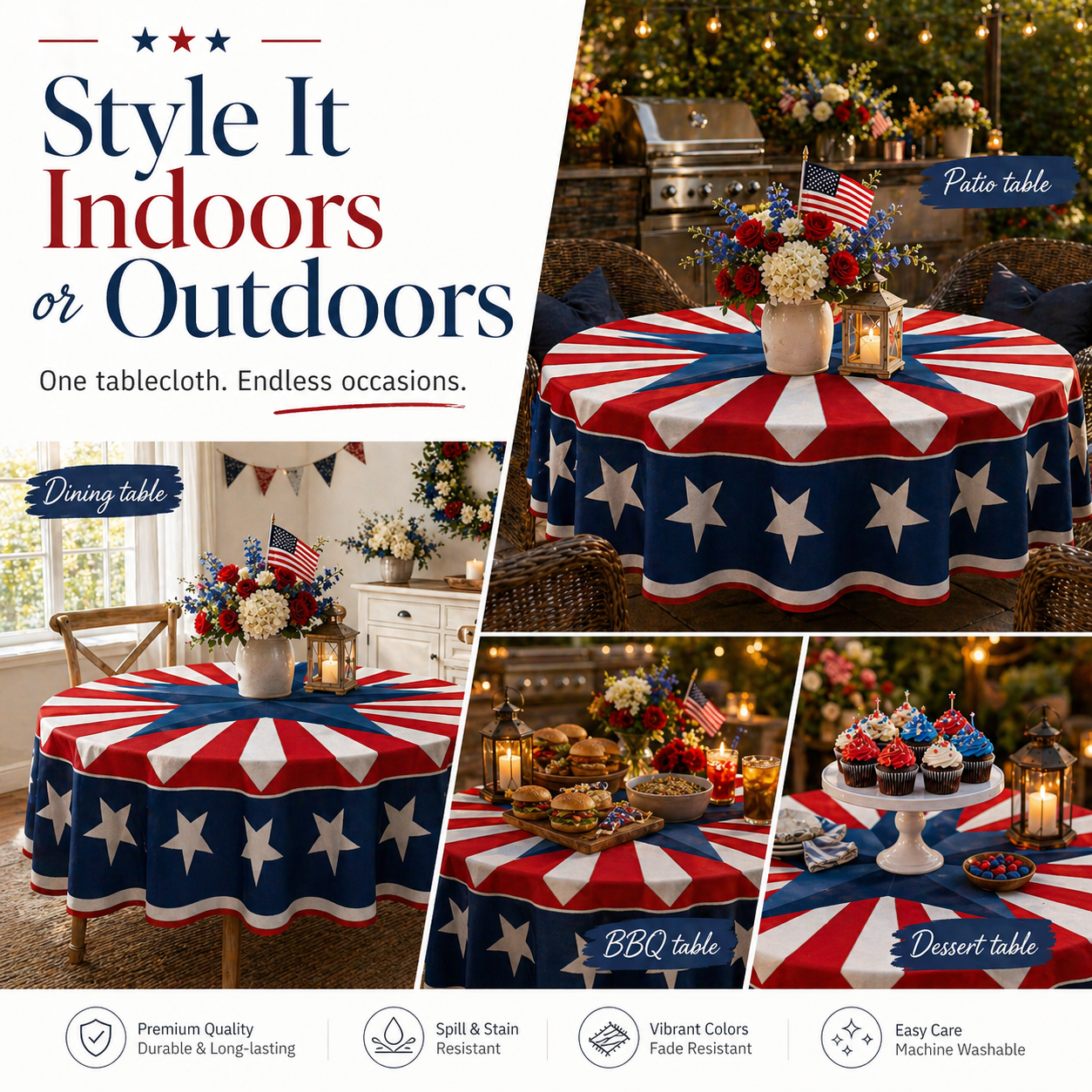 🔥Hot Sale 65% OFF🌟Patriotic Starburst Round Tablecloth