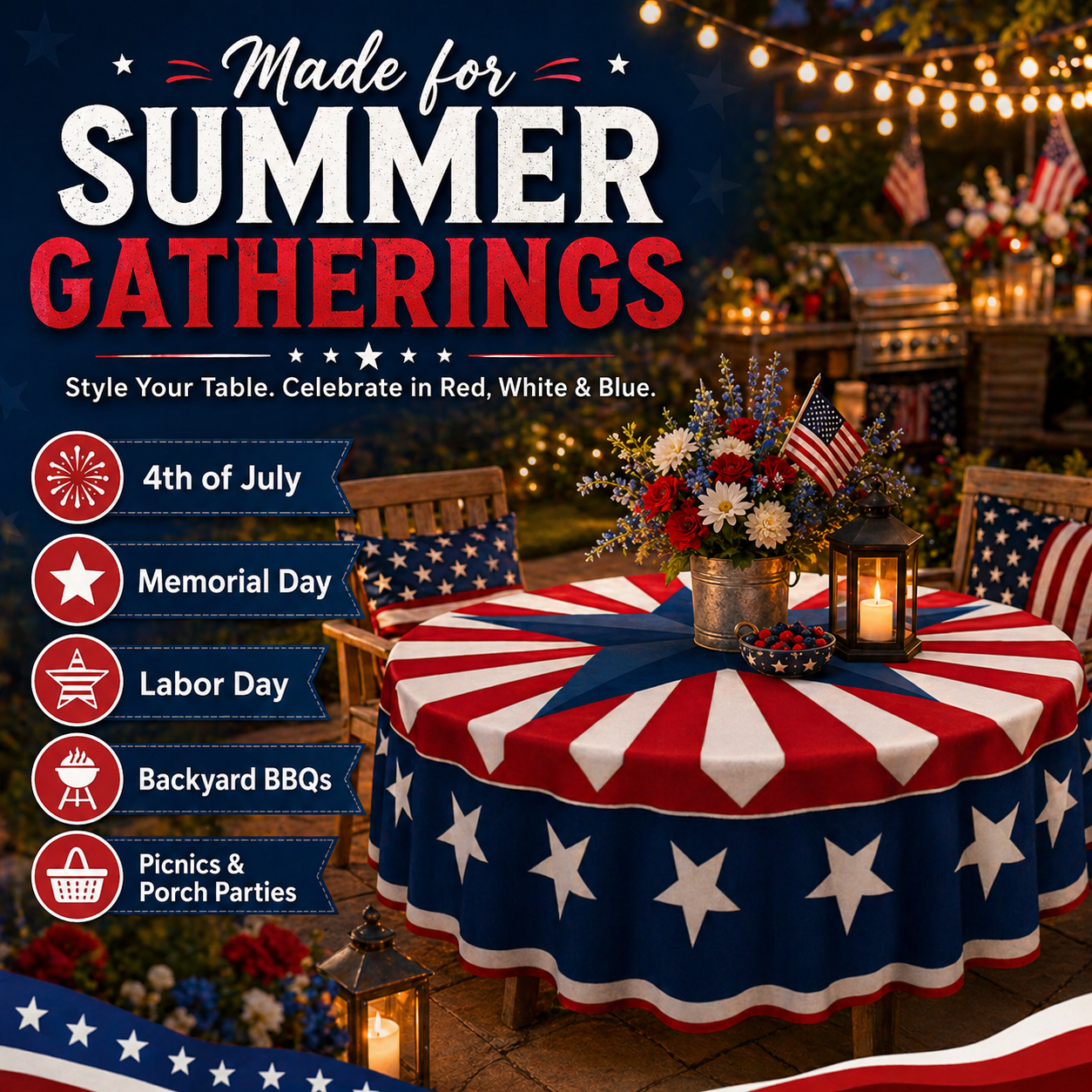 🔥Hot Sale 65% OFF🌟Patriotic Starburst Round Tablecloth