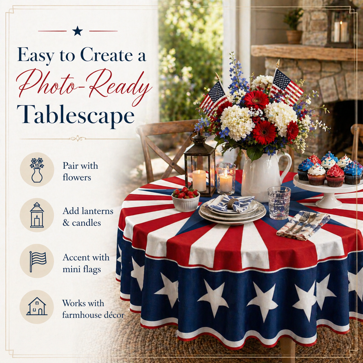 🔥Hot Sale 65% OFF🌟Patriotic Starburst Round Tablecloth