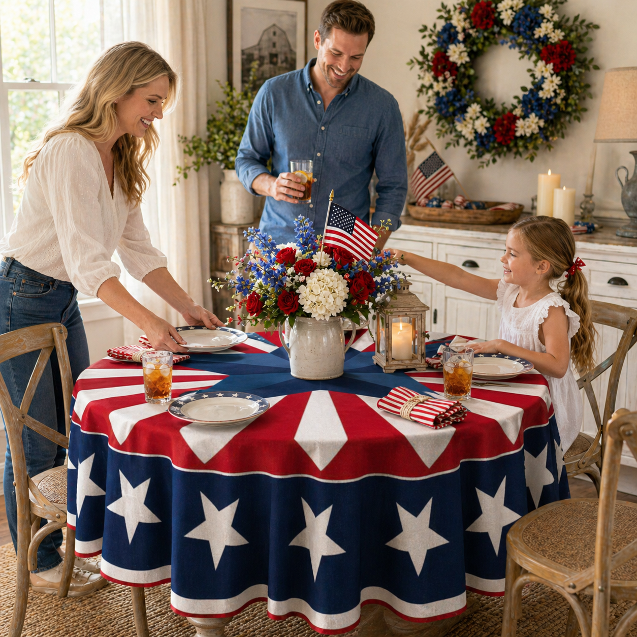 🔥Hot Sale 65% OFF🌟Patriotic Starburst Round Tablecloth